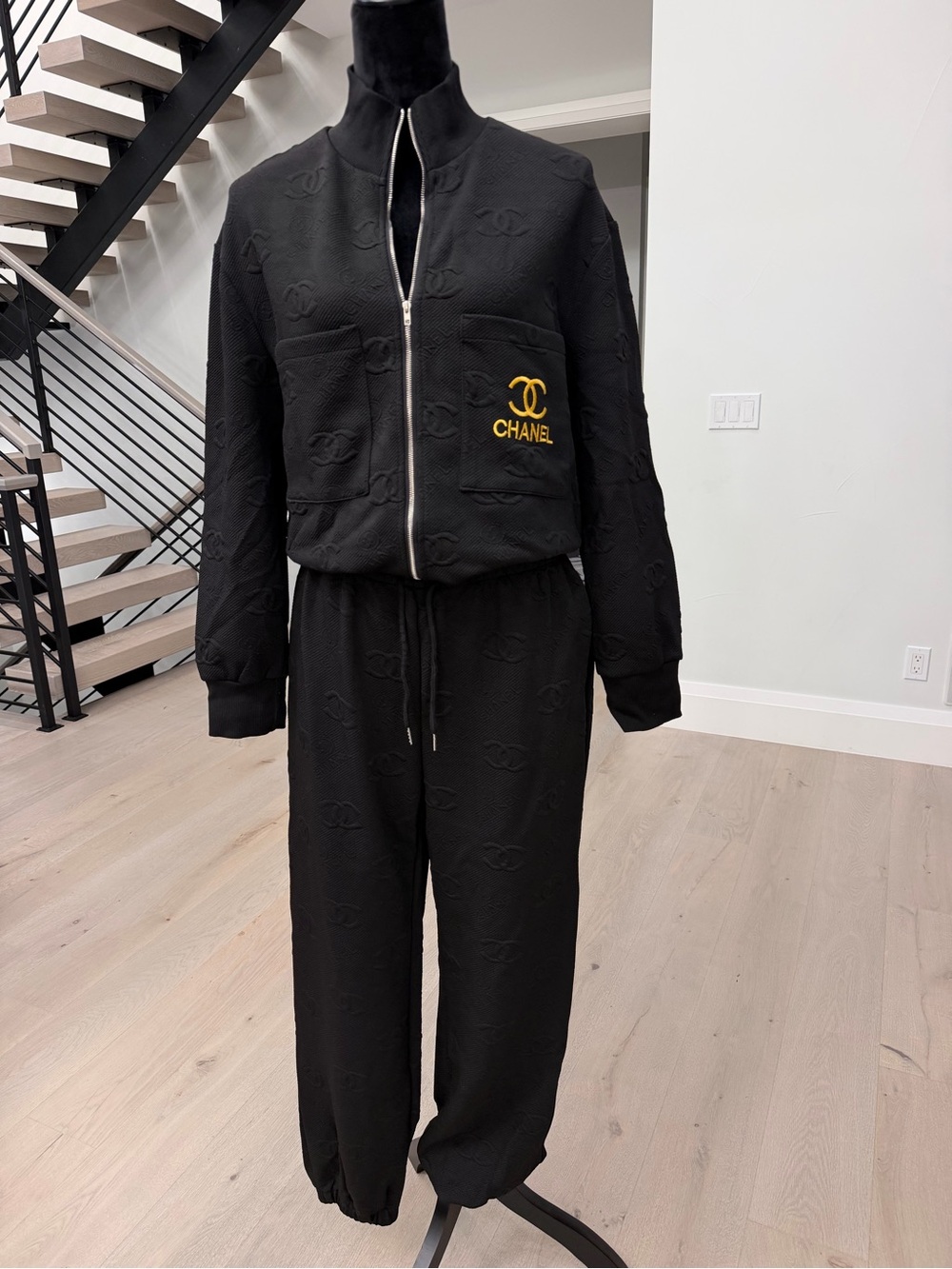 CHANEL Black Embossed Logo Tracksuit Matching Set with Gold Accent size M - Picture 15 of 16
